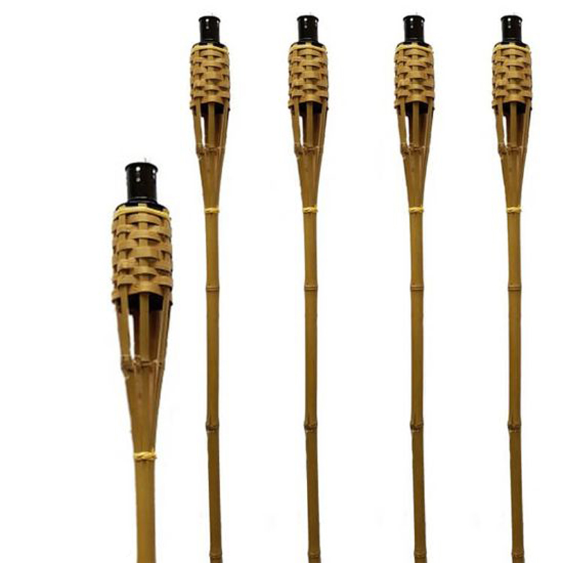 Relaxdays Tuinfakkels – Set Van 18 Stuks, 50 Cm Hoog, Bamboe Met Ijzeren Oliehouder, Incl. Reservelonten, Naturel