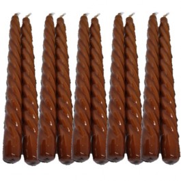 10 stuks bruin glanzend gelakte swirl - spiraal kaarsen - twisted candles brown 30/22 (7 uur)