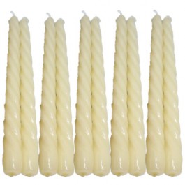 10 stuks ivoor glanzend gelakte spiraal kaarsen - twisted candles ivory 230/22 (7 uur)
