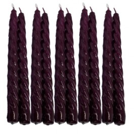 10 stuks donkerpaars glanzend gelakte swirl - spiraal kaarsen - twisted candles violet 230/22 (7 uur)