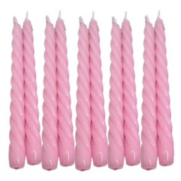 10 stuks roze glanzend gelakte swirl - spiraal kaarsen - twisted candles 230/22 (7 uur)