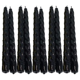 10 stuks zwart glanzend gelakte swirl - spiraal kaarsen - twisted candles black 30/22 (7 uur)