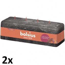 2 stuks Bolsius antraciet rustiek 4 lonten kaarsen 80/250/90