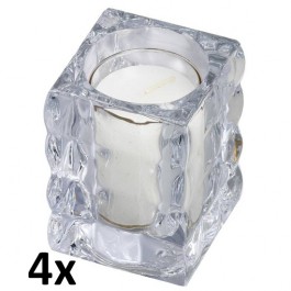 4 glazen Bolsius cube light houders inclusief relightkaars
