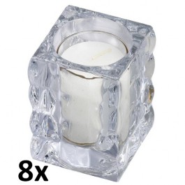 8 glazen Bolsius cube light houders inclusief relightkaars