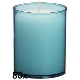 80 stuks Bolsius relight kaars in aqua blauw kunststof kaarsenhouder, voordeel verpakking