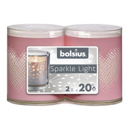 2 stuks Bolsius sparkle lights hartjes roze kaarsen in decoratieve transparante houder