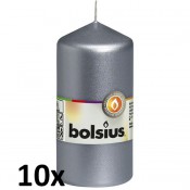 10 stuks zilverkleurige Bolsius kaarsen 120 mm x 60 mm