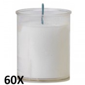 60 stuks refill kaarsen in doorzichtig transparant kunststof kaarsenhouders, voordeel verpakking