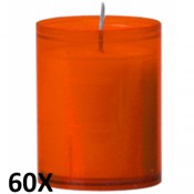 60 stuks refill kaarsen in oranje transparant kunststof kaarsenhouders, voordeel verpakking