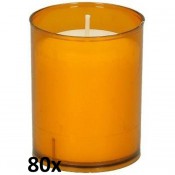 80 stuks Bolsius relight kaars in oranje kunststof kaarsenhouder, voordeel verpakking