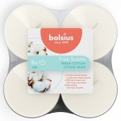 Bolsius linnengoed - fresh cotton maxi geurtheelichtjes 8 stuks (8 uur) clear cups True Scents