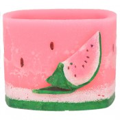 Watermeloen geurend vierkante wax windlicht 95/130/130 (incl. 1 stuk 3 uurs theelicht)