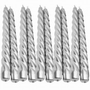 10 stuks zilver gelakte spiraal dinerkaarsen - twisted candles silver 230/22 (7 uur)