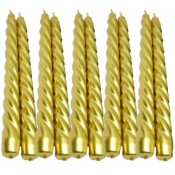 10 stuks goud gelakte spiraal dinerkaarsen - twisted candles  230/22 (7 uur) 