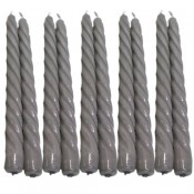 10 stuks grijs glanzend gelakte spiraal dinerkaarsen - twisted candles 230/22 (7 uur) 