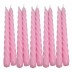 10 stuks roze gelakte spiraal dinerkaarsen - twisted candles 230/22 (7 uur)