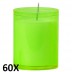60 stuks refill kaarsen in lime groen transparant kunststof kaarsenhouders, voordeel verpakking