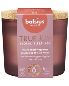 6 stuks Bolsius geurglas Floral Blessings geurkaarsen met kurk deksel 66/83 mm (21 uur) - grootverpakking