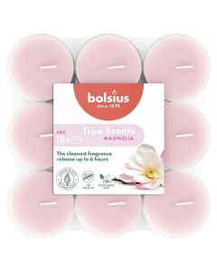 Bolsius magnolia geurtheelichtjes (6 uur) true scents in transparante beker verpakt per 18 stuks