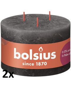 2 stuks Bolsius antraciet rustiek 3 lonten kaarsen 90/140