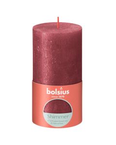 Bolsius metalliek rood gelakte rustieke stompkaarsen 130/68 (60 uur) shimmer red verpakt per 4 stuks