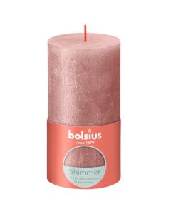 Bolsius metalliek roze gelakte rustieke stompkaarsen 130/68 (60 uur) shimmer pink verpakt per 4 stuks