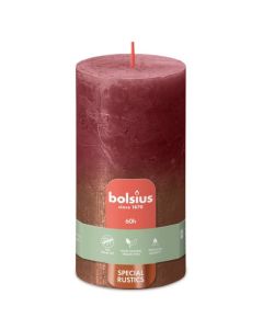 Bolsius fading wijnrood en koper rustiek stompkaarsen 130/68 (60 uur) velvet red copper verpakt per 4 stuks