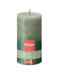 Bolsius rustiek fading olijfgroen en metalliek groen stompkaarsen 130/68 (60 uur) fresh olive metallic green verpakt per 4 stuks