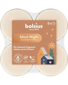 Maxi geurtheelichtjes hazelnoot vanille (8 uur) clear cups Bolsius true glow silent night