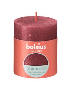 Bolsius metalliek rood gelakte rustieke stompkaarsen 80/68 (35 uur) shimmer red 4 stuks