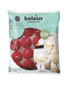 Rode 4,5 uurs brandende drijflichtjes 30/45 van het merk Bolsius, sfeervol drijvend op het water.