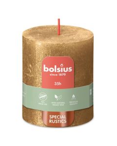 Bolsius metalliek goud gelakte rustieke stompkaarsen 80/68 (35 uur) Shimmer Metallic Gold 4 stuks