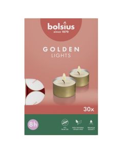 Bolsius golden maxi lights witte 8-uurs waxinelichtjes goudkleurig in doos verpakt per 180 stuks