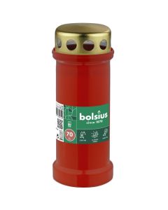 Bolsius graflichten rood transparant met regen deksel nr. 6 173/67 (70 uur) verpakt per 24 stuks