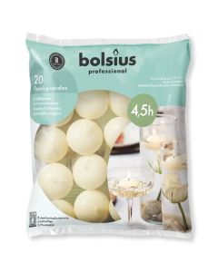 Ivoor 4,5 uurs brandende drijflichtjes 30/45 van het merk Bolsius, sfeervol drijvend op het water.