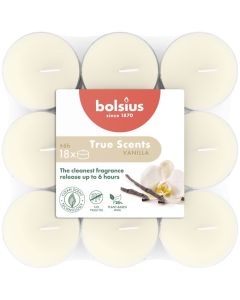 Bolsius true scents vanille geurtheelichtjes (6 uur) clear cups vanilla verpakt per 18 stuks