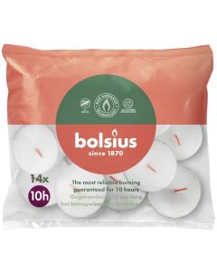 Bolsius witte 10-uurs maxi waxinelichtjes in zak verpakt per 14 stuks