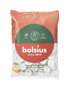 Bolsius witte 4-uurs waxinelichtjes in zak verpakt per 75 stuks