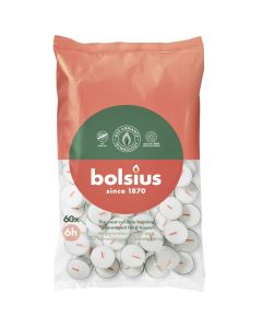 Bolsius witte 6-uurs waxinelichtjes in zak verpakt per 60 stuks