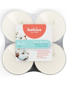 Bolsius linnengoed - fresh cotton maxi geurtheelichtjes 8 stuks (8 uur) clear cups True Scents