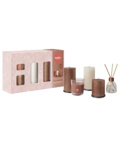 Bolsius luxe cadeauset met appel kaneel geurstokjes, geurkaarsen, kaarsen en onderzetters