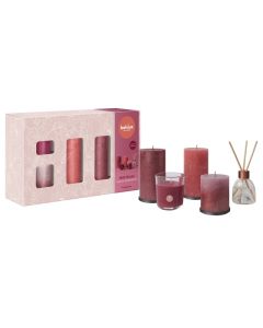 Bolsius luxe cadeauset met granaatappel geurstokjes, geurkaarsen, kaarsen en onderzetters