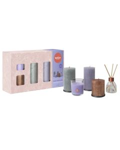 Bolsius luxe cadeauset met lavendel geurstokjes, geurkaarsen, kaarsen en onderzetters