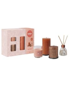 Bolsius cadeauset met perzik geurstokjes, geurkaarsen, kaarsen en onderzetters