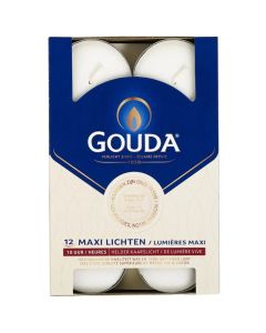 Gouda witte 10-uurs maxi waxinelichtjes in doos 12 stuks verpakt per 72 stuks