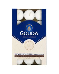 Gouda witte 8-uurs waxinelichtjes in doos 30 stuks