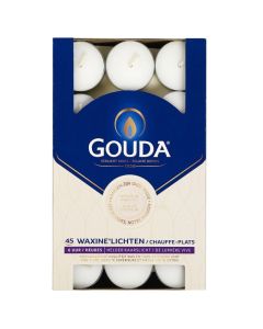 45 stuks Gouda witte 6-uurs waxinelichtjes in doos