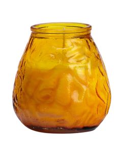 Sfeervolle amber gekleurde lowboy terras kaarsen. Buitenkaarsen in een amber gele transparant glazen houder wat goed bestand is tegen wind en het kaarslicht mooi doorlaat schijnen. Ideale en handig te gebruiken kaarsen voor de horeca en voor thuis in de t