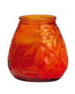 Sfeervolle oranje gekleurde lowboy terras kaarsen. Buitenkaarsen in een oranje transparant glazen houder wat goed bestand is tegen wind en het kaarslicht mooi doorlaat schijnen. Ideale en handig te gebruiken kaarsen voor de horeca en voor thuis in de tuin
